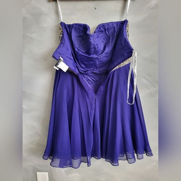 Sherri Hill Purple Rhinestone Strapless Chiffon Mini Gown Dress Size 12 - Picture 10 of 16